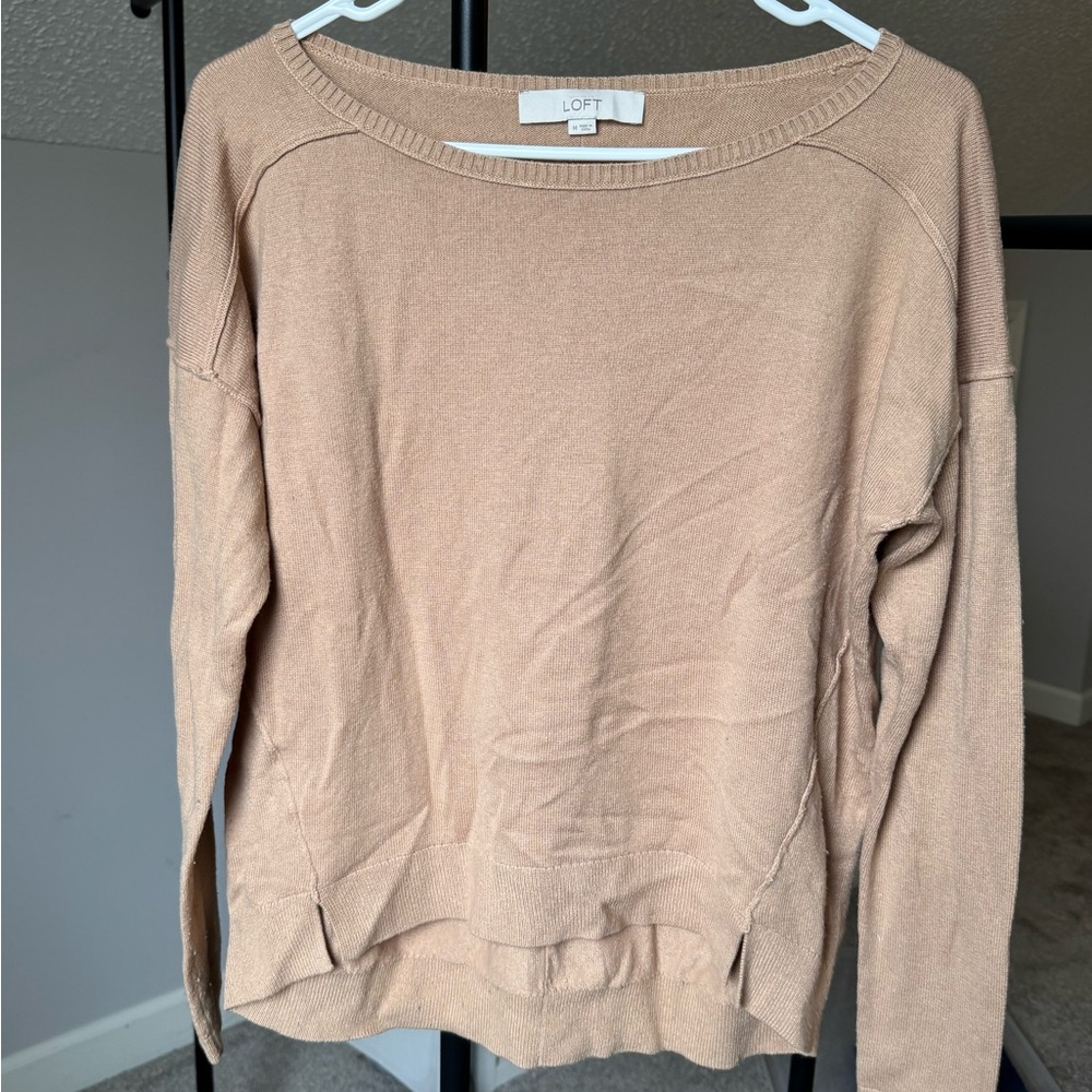 LOFT Women's Beige Crew Neck Sweater